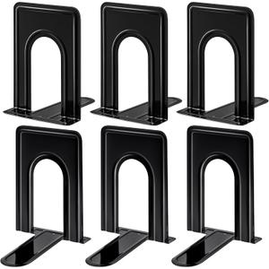 HappyHapi Book Ends, Bookends, Metal Bookend for Shelves, Non-Skid Book End to Hold Books, Black Book Stopper/Holder for Office Home Kitchen, 5.7X 4.9 X 6.5 in, 3 Pair(6 Pcs, Large) (size 7 - 3 pair)