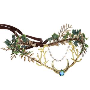 MOSTORY Flower Fairy Crown Headband - Woodland Elf Headpiece Forest Floral Circlet for Renaissance Accessory Women Halloween Cosplay Fairy Aesthic Photo Shoot (Green)