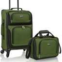 U.S. Traveler Rio Lightweight Softside Rolling Carry-on Suitcase, 4-Wheel Set, Green