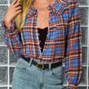 Tankaneo Womens Peter Pan Collar Button Down Shirts Long Sleeve Plaid Blouse Dressy Casual Fall Tops