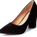 Heel The World Women's High Chunky Block Closed Toe Heels,Slip On Pointed Toe Work Dress Office Wedding Party Pumps Shoes, Size 9