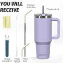 40 oz Tumbler with Handle,Tumbler with Lid and Straw,Double Wall Insulated Cup Stainless Steel Travel Mug(Cold for 34 Hours),Water Bottle for Iced Tea,Coffee,Cold Beverages(Purple)