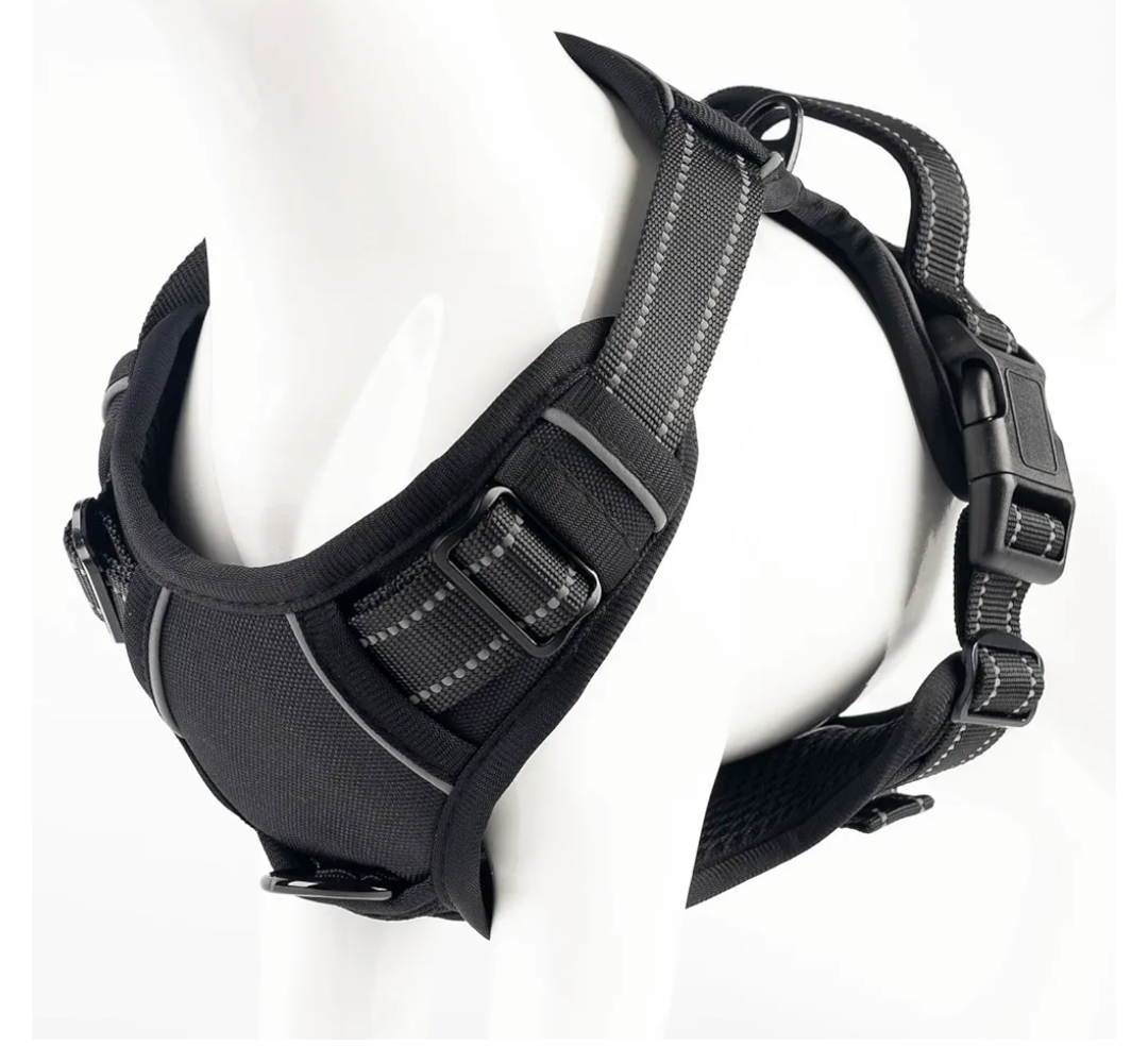 No Pull Dog Harness, Reflective Comfortable Vest Harness with Front & Back Easy Control Handle Adjustable Soft Padded Pet Vest for Small to Large Dogs (Large,Black)