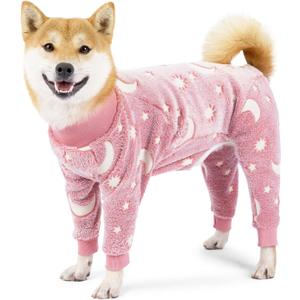 Dog Fleece Pajamas Large Dog 4 Legs Winter Clothes for Dog Fit Warm Jumpsuit for Dogs (Pink, L)