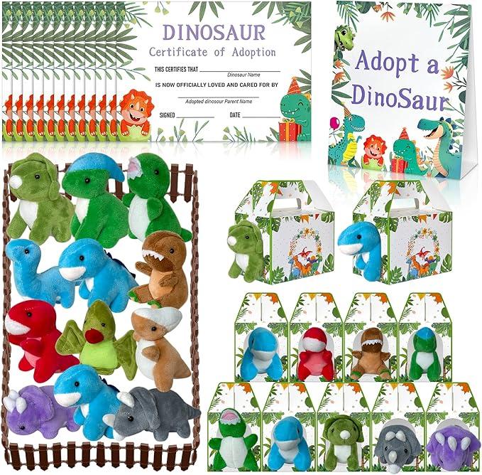 38 Pcs Adopt a Dinosaur Pet Party Favors Plastic Dinosaur Animal Include 12 Mini Dinosaur 12 Foldable Boxes 12 Adopt Cards 1 Adopt Sign 1 Adopt Fence for Adopt A Pet Party (Plastic)