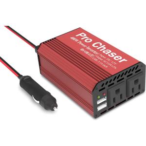 Pro Chaser 400W Car Power Inverter DC 12V to AC 110V Converter with Dual AC Outlets & 6.2A USB Ports, Ideal for Road Trips, Camping, Small Appliances & Electronics (Red)