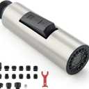 Metal Kitchen Faucet Head Replacement, 2-Mode Pull Down Kitchen Faucet Spray Head with 15 Adapters, High Pressure Sink Sprayer Nozzle Stainless Steel, Brushed Nickel