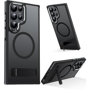Magnetic for Samsung Galaxy S23 Ultra Case with Stand, Compatible with MagSafe, Slim Translucent Matte Non-Slip Military-Grade Drop Protection Phone Cover, Black