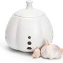 Garlic Keeper for Counter, Ceramic Storage Pod with Lid Large Garlic Saver for Kitchen to Keep Your Cloves Fresh Longer, White