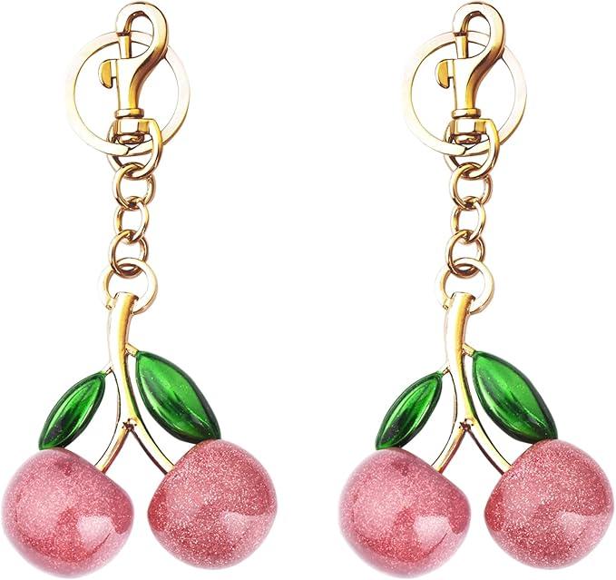 COOLANS 2 Pcs Cherry Keychains Bag Charms Car Key Ring Charm Women Cute Novelty Keychains Leather Handbag Purse Key chains