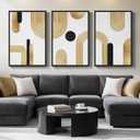 Large Framed Gold Abstract Geometric Wall Art for LIving Room, 3 Piece Modern Canvas Prints Paintings Artwork for Walls, Minimalist Black White Gold Pictures for Hallway Office Wall Decor 24x36 Inch, 24" W x 36" H x 3Pcs