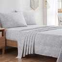 Indigo Ink King Size 4-Piece Sheet Set - Fitted & Flat Sheets & Pillowcases, Boho Pattern, Soft, Breathable, Durable & Wrinkle Resistant, Deep Pocket Sheets, Tufted Medallion Collection Grey