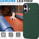 SHIELDON Genuine Leather Case for iPhone 17 6.3" 2025 | Compatible with Magsafe, [Camera Button Updated], Magnetic Wireless Charging, Slim Shockproof Metal Button Protective Phone Cover - Evergreen