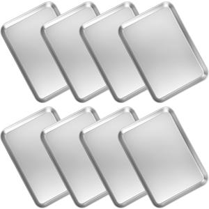 6 Pack Baking Sheet Stainless Steel, 8 x 5 Inch Small Baking Sheets, Rectangle Cookie Sheets, Small Metal Sheet Pans for Kitchen, Hand Project, Smooth Polished