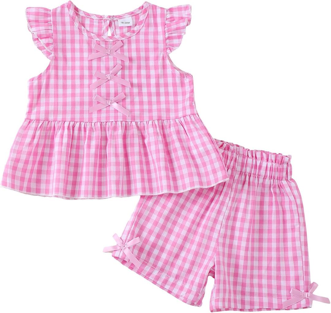Jecson Toddler Baby Girl Summer Clothes Cotton Ruffled Sleeve Shirt Tops and Shorts Set Outfits 3Y(Pink)