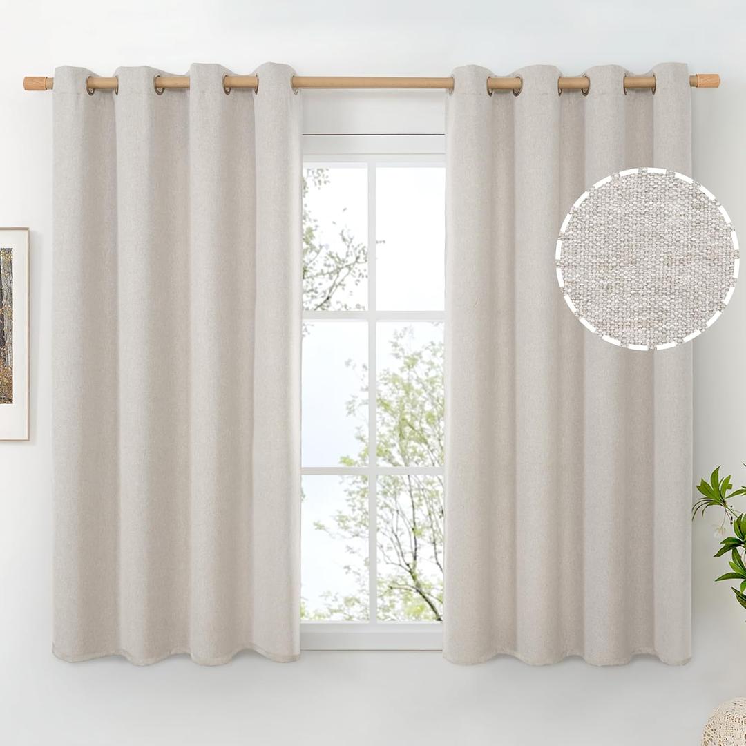 BGment Thick Linen Curtains 54 Inch Length for Short Window, Privacy Textured Drapes for Bedroom Kitchen Living Room Grommet Light Filtering Curtain, Stone Grey, 2 Panels, Each 52 Inch