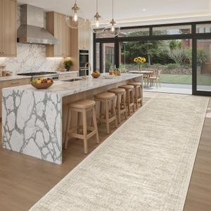 Soalmost Hallway Runner Rug 3x18 - Kitchen Rugs 18ft Washable Entryway Rug Vintage Kitchen Runners Non Slip Farmhouse Indoor Carpet Runner for Living Room Bedroom, Beige