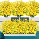 AGIRL 24 Bundles Artificial Flowers for Outdoor,UV Resistant No Fade Fake Plastic Flowers Faux Plants for Hanging Planters Decoration Indoor Outside Garden Porch Window Box Home Wedding Farmhouse (Yellow)