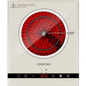 Dual Coils Design of Single Burner Electric Cooktop, 1800W Infrared Ceramic Hot Plate for Cooking, Portable Countertop or Built-in Radiant Stove Top Cooker, Compatible with All Cookware
