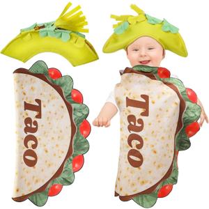 Funnysoft Halloween Baby Taco Costume Set Cinco De Mayo Mexican Fiesta Taco Role Play with Hat for Boys and Girls Costumes (0-6 Months)