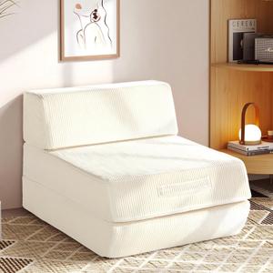 Trenda Folding Sofa Bed, 16lbs Convertible Sleeper Chair with Removable Back Pillow & Handle, Washable Cover Solid Foam Fold Out Chair Bed for Living Room, Apartment, Guest, Single, Beige