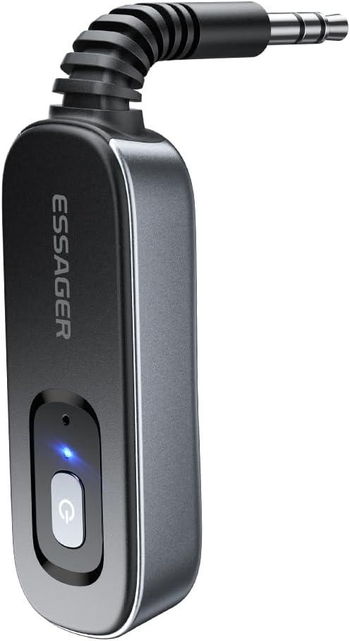 Bluetooth 5.1 Aux Adapter Receiver & Transmitter Rechargeable for Airpods Headphones Speaker, ESSAGER 3.5mm Aux Audio Jack Adapter for Airplane Treadmill Flight MP3 Player TV Car Home Stereo System