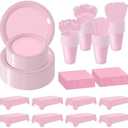 Disposable Plastic Dinnerware Set-968PCS Plastic Plates Set Includes 120 Of Each Dinner ＆ Dessert Plates, Cups, straws, Spoons, Forks & Knives for Party (Pink, 968PCS（120 Guests）)
