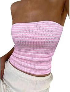 ZAFUL Women Satin Strapless Tube Tops Side Split Sleeveless Backless Bandeau Top Going Out Bustier Tops Silk Tank Top Pink, XL
