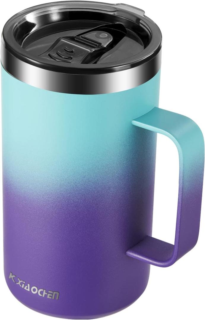 KXIAOCHEN 20oz Insulated Coffee Mug with Lid, Stainless Steel Coffee Cup, Double Wall Vacuum Coffee Tumbler with Handle, Premium Thermal Travel Coffee Mug (Blue Green+Purple) (1 Count (Pack of 1))