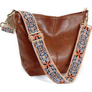 Hobo Bags Vegan Leather Crossbody Bag Guitar Strap Shoulder Purses with Zipper Handbags for Women (Brown 2)