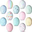 12 Pieces Easter Stuffed Fabric Bunnies Egg Carrot Rustic Farmhouse Decor Stuffed Bunny Rabbit Egg Carrot Vase Fillers for Easter Home Wedding Farmhouse Basket Bowl Fillers Tiered Trays (Eggs)