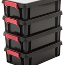 Iris Ohyama, Storage Plastic Tool Boxes with Lid and Clip, 4L, Set of 5, Stackable, BPA-Free, Wind, Shed, Garage, MBX-4, Black