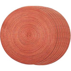 FunWheat Round Braided Placemats Set of 8 Place mats for Dining Tables Woven Heat Resistant Table Mats 15 inch for Fall(Orange,8pcs)