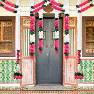 8 Pc 348 Inch Total Diwali Decorations Artificial Jasmine Garlands Toran with Lotus Buds Traditional Indian Hanging Decoration for Pooja Diwali Wedding Housewarming(Classic)