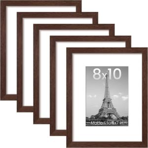upsimples 8x10 Picture Frame Set of 5, Display Pictures 5x7 with Mat or 8 x 10 Without, Wall Gallery Photo Frames, Brown
