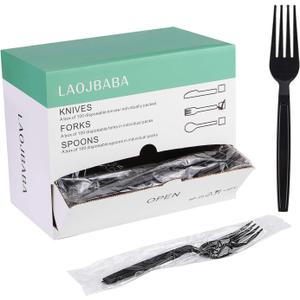 Plastic Fork Disposable Individually Packaged Forks Black 7-Inch Commercial Take Away Fork,Super Hard Mass Heavy Individually Wrapped Fork 100 PCS