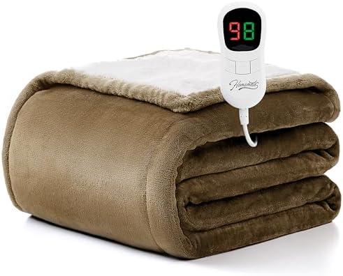 Homemate Electric Heated Blanket Twin - 62"x84" Heating Blanket Twin Size 1/2/4/6/8 Hours Auto-Off 10 Heat Level Over-Heat Protection Flannel Sherpa Big ETL Certification