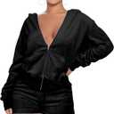 SMSN Women 2 Piece Outfits Sweatsuit Shorts Sets, Velvet Tracksuit Long Sleeve Hooded Zipper Jacket Casual Sweat Set (XX-Large, Black)