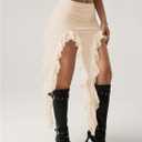 Verdusa Women's Lace Asymmetrical Skirt High Slit Boho Western Flowy Skirt Concert Rave Outfits (Beige, S)