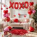 Valentines Day Decorations Kit - Red XOXO Foil Balloons & Heart Balloon Bouquet with Hanging Swirls Artificial Rose Petals for Anniversary, Proposal, Wedding, Date Night,chenzhihao