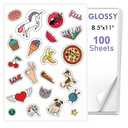 100 PCS Sticker Paper for Inkjet Printer, Printable Vinyl Sticker Paper Dries Quickly Vivid Colors, 8.5"x11" Tear Resistant Printable Vinyl, Glossy White, Inkjet & Laser Printer