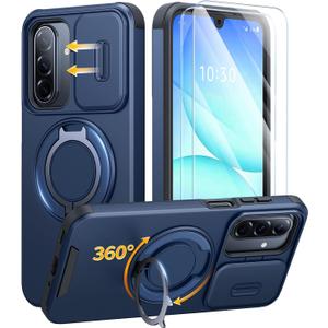 JAME for Samsung Galaxy A17/A16 5G Case, Ring Holder Stand, Slide Camera Cover, 2 Pack Screen Protectors, Dual-Layer Shockproof Protective, Magnetic Accessory Friendly Galaxy A16/A17 4G Case, Blue