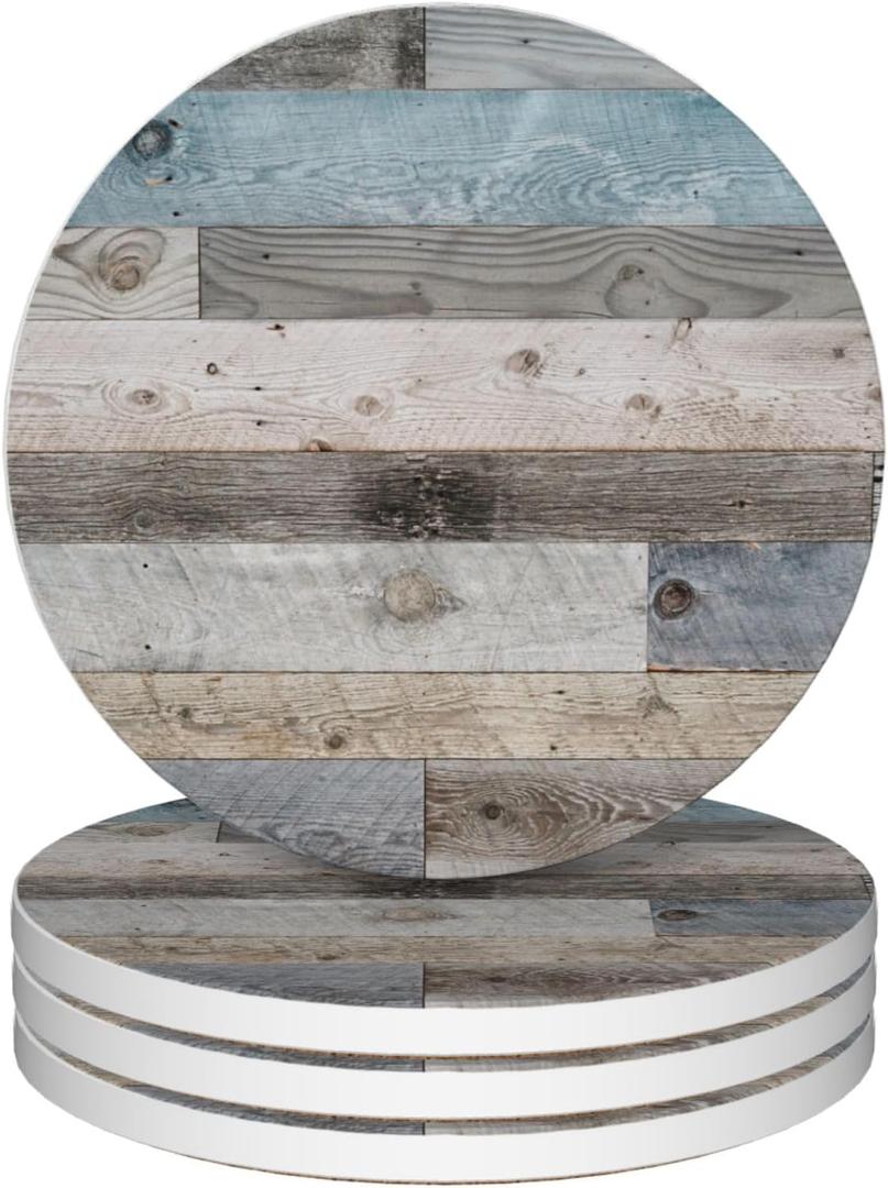 Drinks Coasters Set of 4, Woodboard Round 4" Cup Coasters, Absorbent Ceramic Stone Coasters with Cork Base, Cute Coasters for Table Home Dcor, Ideal Gifts for Women Men