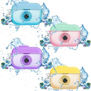 4 Pieces Cute Ice Cream Water Bottles with Strap Kawaii Camera Shaped Drinking Purse Ice Bar Transparent Jug Cup for Camping Sports Shopping Kids(Stylish Style) (Yellow, Purple, Blue, Pink)