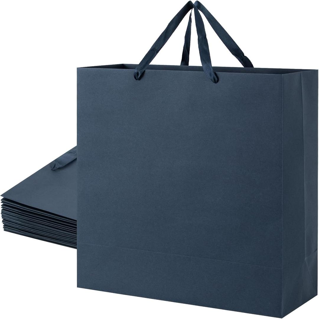 Sdootjewelry Navy Gift Bags Large, 17"x7"x17" Navy Blue Kraft Paper Gift Bags with Handles 3 Pack Heavy Duty Matte Tote Paper Bags, Shopping Bags, Kraft Bags, Party Bags, Retail Bags for Christmas Business
