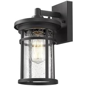 Outdoor Wall Sconces, Exterior Wall Lantern, Farmhouse Porch Lighting Fixture, Front Door Mounted Lights, Outside Lighting Lamp for Patio, Porch, Garden,Balcony (Black, 12" H)