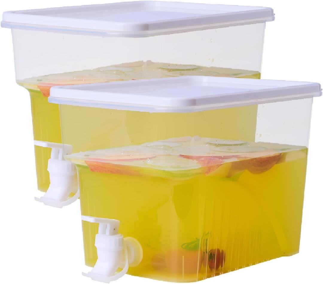 2 Pack 1.3 Gallon Fridge Drink Dispenser with Spigot, Leak-proof Plastic Beverage Drink Dispenser Refrigerator Iced Juice Lemonade Dispenser For Party, Bar