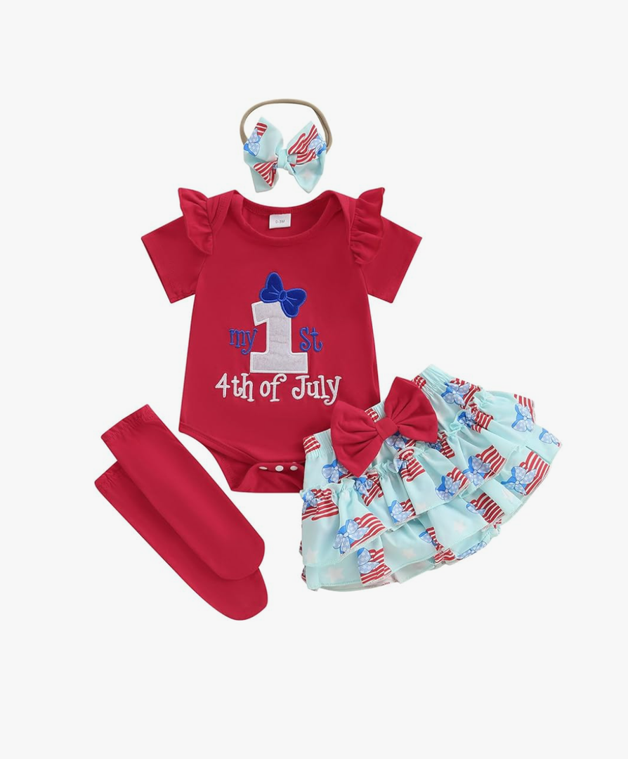 My First 4th of July Baby Girl Outfit American flag Romper Skirt Dress Headband Set Newborn Independence Day Clothes 9-12M