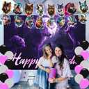 Wolf Birthday Decorations,Galaxy Wolf Party Decorations,Animal Birthday Party Supplies Include Backdrop Banner Balloon ,Cake Toppers,Swirls for Boys Girls Baby Shower