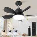OSTIVE Socket Fan Light with Remote: 18'' Small Ceiling Fans with Lights, 2000 Lumens Dimmable Led Bulb, 3 Colors 3000K-6500K, Easy Install Screw in E26 Base for Bedroom Living Room Kitchen Garage